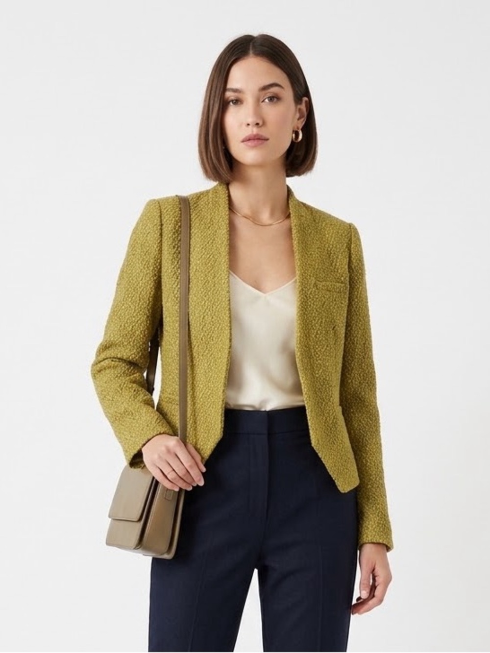 Feminine Chartreuse Boucle Blazer Goblincore Earthy Office Career Classic Tweed